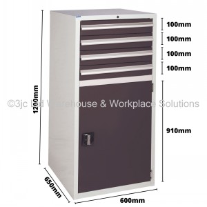 Euroslide Storage Cabinet 4 Drawer & Cupboard 1200mm
